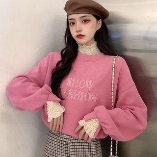 Mock Two-piece Lace Trim Turtleneck Sweatshirt