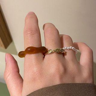 Set Of 3: Resin / Alloy / Faux Pearl Ring