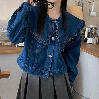 Denim Ruffle Shirt Blue - One Size