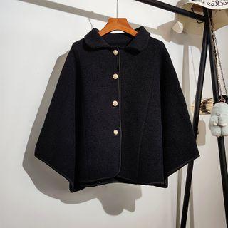 Woolen Lapel Shawl Black - One Size