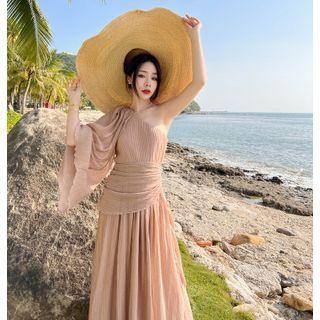 Long-sleeve Off-shoulder Maxi A-line Dress