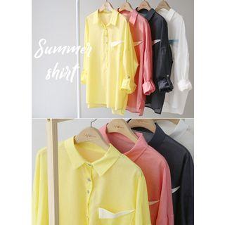 Tab-sleeve Colored Summer Shirt