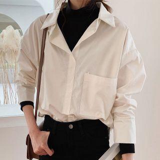 Mock Two Piece Long-sleeve Turtleneck Plain Shirt
