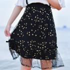 Star Print Mesh A-line Skirt