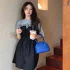 Short-sleeve Lettering Drawstring Shirred T-shirt Dress