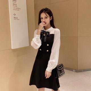 Sheer Panel Double Breasted A-line Dress