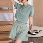 Short-sleeve Frill Trim Polo Shirt / Mini Skirt