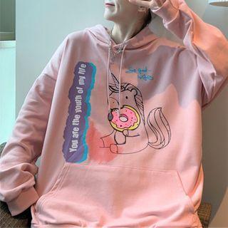 Unicorn Print Drawstring Hoodie
