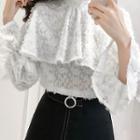 Fringed Ruffled Bell-sleeve Lace Blouse