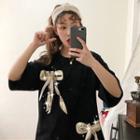 Elbow-sleeve Sequin Bow T-shirt