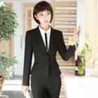 Single-button Blazer / Contrast-color Blouse / Pencil Skirt / Slim-fit Pants