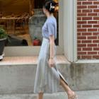 Slit-back Stripe Midi Skirt