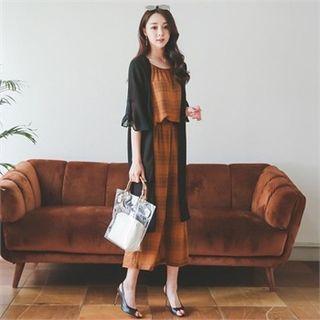 3/4-sleeve Open-front Chiffon Cardigan