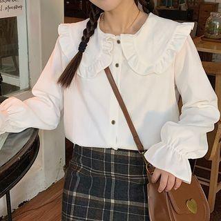 Collared Ruffle Long-sleeve Top