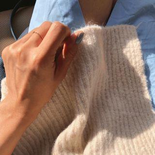 Set: V-neck Wool Blend Vest + Shirred-detail Shirtdress