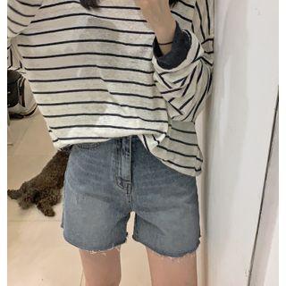 Crewneck Striped Long-sleeve Top Stripes - Black & White - One Size