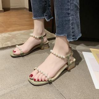 Beaded Accent Mid-heel Sandals