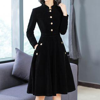 Long-sleeve Velvet A-line Shirt Dress