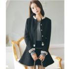 Set: Faux Pearl Button Tweed Jacket + A-line Tweed Skirt