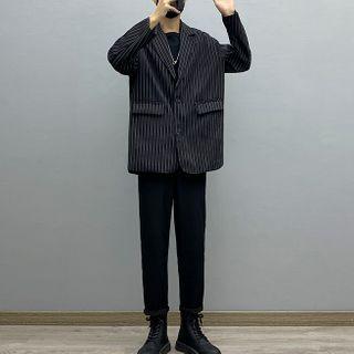 Striped Blazer / Straight-leg Pants / Long-sleeve T-shirt