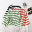 Sheer Ruched Front Wide Stripe T-shirt