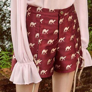 Camel Patterned Wide Leg Shorts