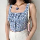 Square-neck Floral Single-breasted Camisole Top