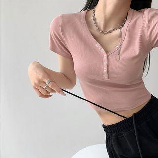 V-neck Skinny Crop T-shirt In 6 Colors