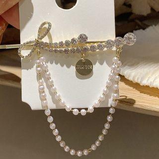 Bow Faux Crystal Rhinestone Alloy Hair Clip Hair Clip - Rhinestone Bow - Gold - One Size