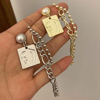 Faux Pearl Chained Asymmetrical Dangle Earring