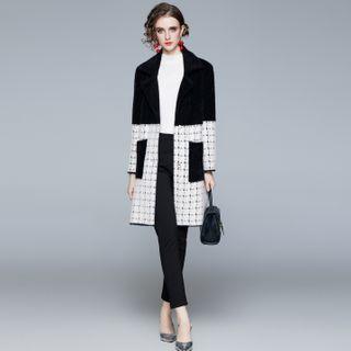 Two-tone Tweed Panel Button Coat Black & White - One Size