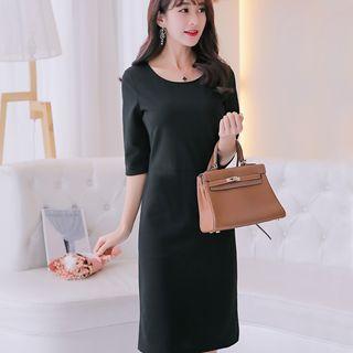 3/4-sleeve Knit Sheath Dress