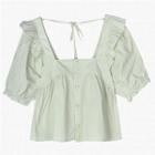 Short-sleeve Square-neck Frill Trim Cropped Blouse