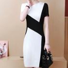 Short-sleeve Color Block Pencil Dress