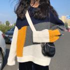 Color Panel Long-sleeve Sweater As Shown In Figure - One Size