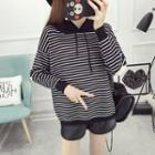 Striped Hooded Long-sleeve Knitted Top