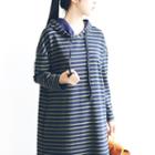 Striped Hooded Long-sleeve T-shirt Dress