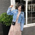 Cropped Denim Jacket / Floral Sleeveless Dress