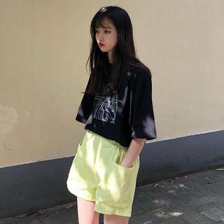 Elbow-sleeve Print T-shirt / Shorts