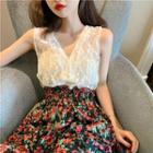 Lace V-neck Sleeveless Top / Floral Skirt
