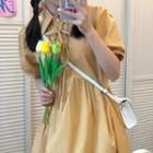 Short-sleeve Collared A-line Dress Yellow - One Size