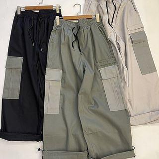 Drawstring Cargo Shift Wide-leg Pants