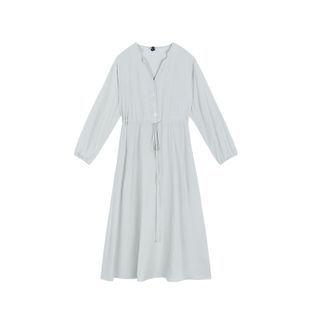 Long-sleeve Henley Drawstring Midi A-line Dress
