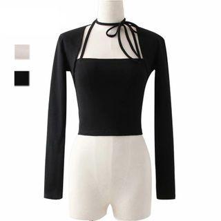 Set: Choker-neck Tube Top + Long-sleeve Crop Top