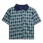 Short-sleeve Plaid Polo Collar Top Green - One Size