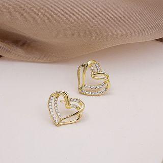 Heart Rhinestone Alloy Earring E15794 - 1 Pair - Gold - One Size