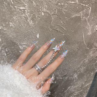 Rhinestone Butterfly Beaded Layered Ring Silver - One Size