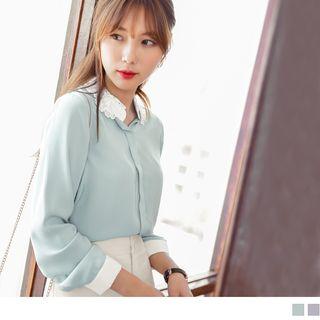 Contrast Trim Lace Collar Blouse