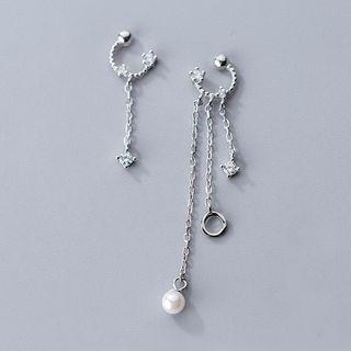 925 Sterling Silver Non-matching Rhinestone Drop Earring As Shown In Figure - One Size