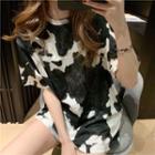 Cow Print Short-sleeve Tunic T-shirt As Shown In Figure - One Size